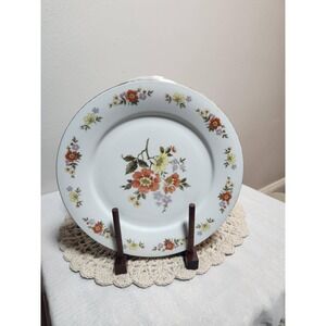 Dynasty Fine China Dinner Plates Set of 5 Floral White Orange Silver Rim 10.5 in